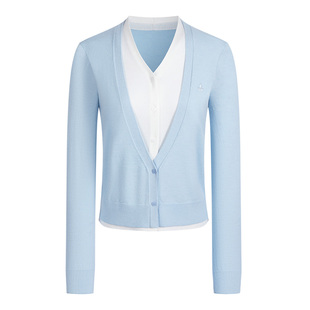 Navigare意大利小帆船蓝色宽松针织衫女士2026春季V领假两件开衫