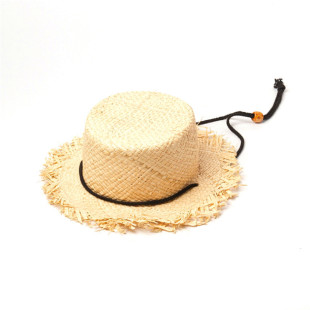 夏季新款 韩国ins同款儿童拉菲小毛边绑带系绳款度假遮阳防晒草帽