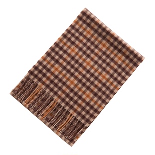 新款羊毛格子围巾女士冬季羊绒方格围脖男驼色格纹高级双面咖色厚