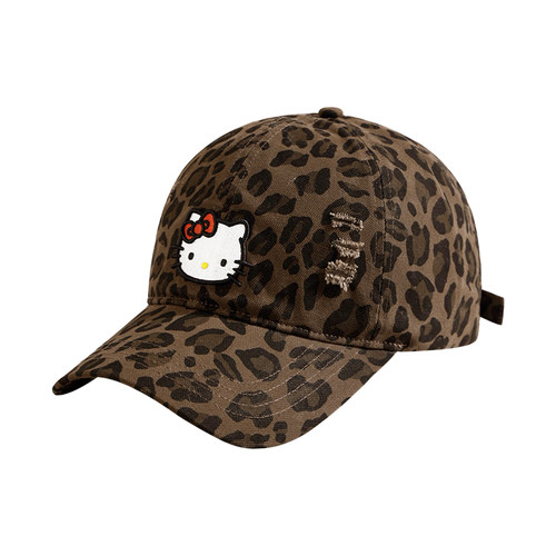 哈喽Kitty豹纹鸭舌帽女大头围显脸小2026新款千禧风复古棒球帽子