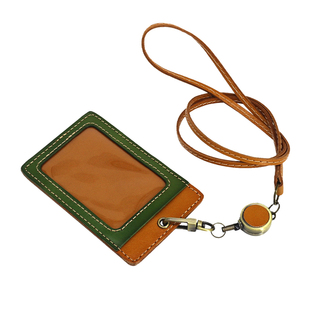 日式植鞣牛皮工牌卡套真皮撞色挂脖绳证件包刻字压印定制手工卡包