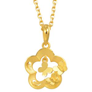520礼物周生生足金镂空花朵灵动蝴蝶黄金吊坠黄金挂坠50454P