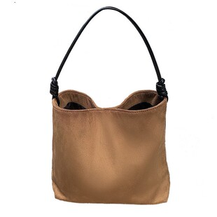 女包2022新款秋冬复古绒面撞色单肩水桶包大容量托特包手提腋下包