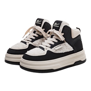 回力厚底加绒高帮板鞋女保暖棉鞋2025新款冬季学生毛绒运动潮流鞋