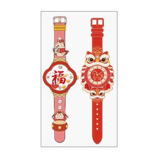 杰利夜光手表新年纹身贴贴纸儿童女孩卡通马图案手腕荧光贴画安全防水可洗男孩宝宝可爱夜间发光手表水转印贴