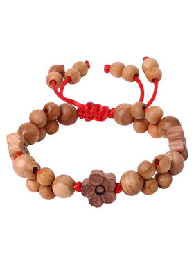 护身防惊吓天然桃木手链女款十年老桃木梅花手工编织保平安红绳