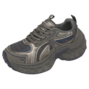 黑色厚底老爹鞋女34码2026春季新款6厘米增高透气显脚小运动鞋女