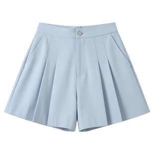 Solid color high waisted pleated shorts 纯色高腰打褶休闲短裤