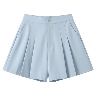 Solid color high waisted pleated shorts 纯色高腰打褶休闲短裤
