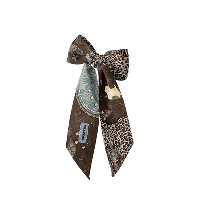 奥松原创焦糖雾霭小狗发带长条丝巾秋冬绑包高级感薄款缠包长飘带