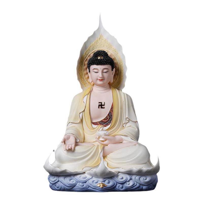 戴玉堂林弋新陶瓷摆件《菩提叶阿弥陀佛橙黄彩》佛像坐像家居饰品