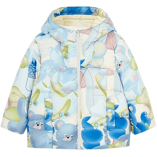 [90白鸭绒]woobaby儿童羽绒服男女童冬季加厚蓬松保暖抗菌冬装