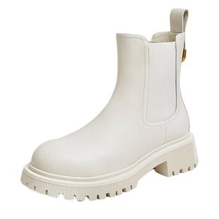 天美意厚底切尔西烟筒靴瘦瘦靴加绒女鞋短靴子冬新款NQX01CD2