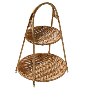 Auramoon.收纳篮家用仿竹编果盘双层茶道提竹篮仿古点心篮丨旦形