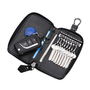 羊皮编织钥匙包男女真皮多功能大容量钥匙套家用锁匙收纳包拉链款