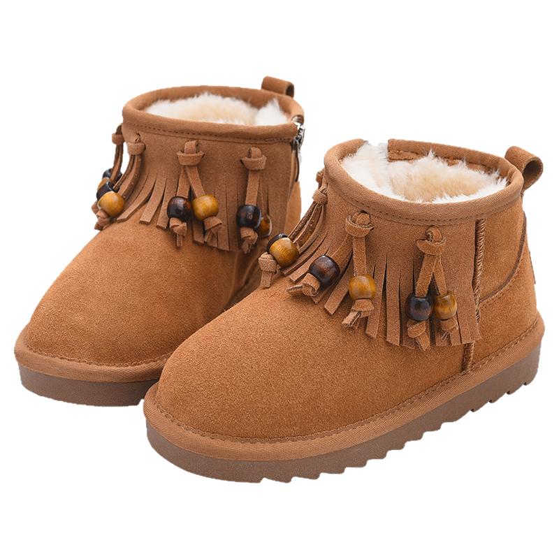 真皮波西米亚风格女童雪地靴儿童
