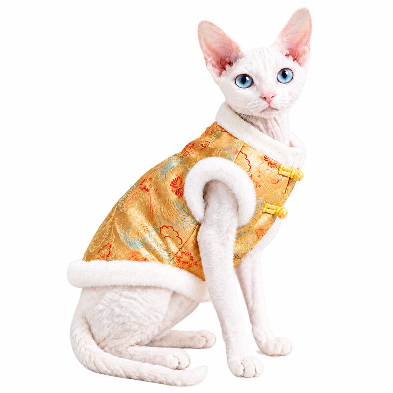 德文猫衣服新年织锦中式唐装马甲狗宠物服装/雨衣