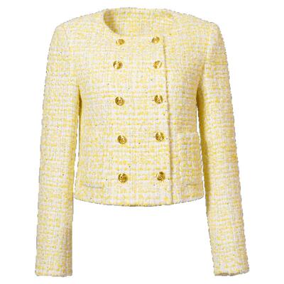 YongeFinch扬芬缇2026春新款黄色粗花呢外套百搭上衣女LARISAY