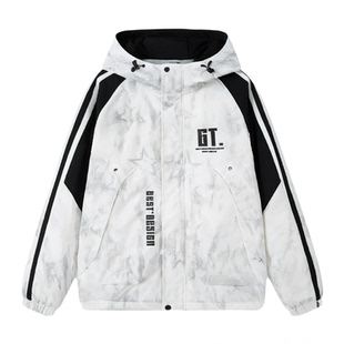 外套男生春秋冬季新款中学生潮牌扎染夹克男装士加绒青少年冲锋衣