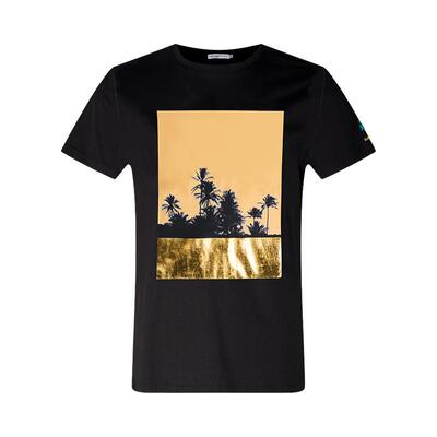 法国金片椰树图案印花短袖t恤