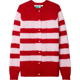 【38焕新周】BERNADETTE 女红色条纹马海毛开襟衫毛衣