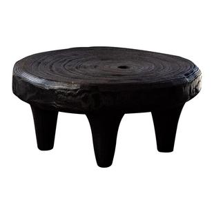 碳化木茶几诧寂风实木花盆底座黑色木墩盆景托盘高级感软装家居