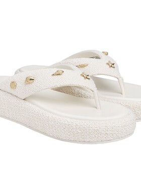 CHARLES&KEITH26夏新款CK1-80580171航海系列粗花呢夹趾厚底拖鞋