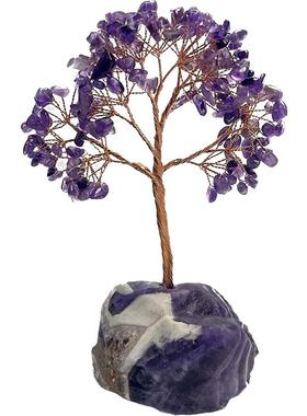 天然紫水晶樱花粉原矿石发财树旺桃花兴事业客厅吉祥礼物水晶摆件