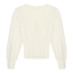 MULVAN 黑色v领毛衣开衫女秋冬外穿韩版收腰长袖短款针织上衣