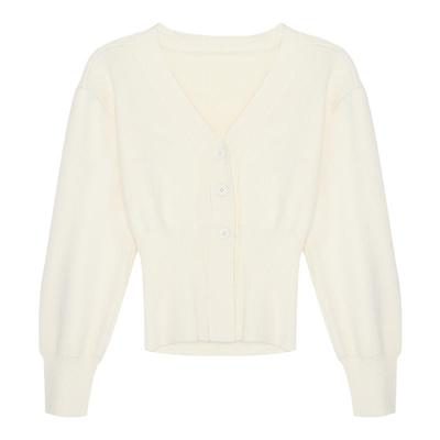 黑色v领长袖短款毛衣开衫