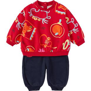巴拉巴拉宝宝运动套装男童女童加绒两件套秋冬款婴儿红色拜年衣服