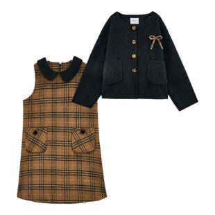 皇室童缘女童呢大衣两件套冬季新款洋气小香风套装中大童冬装