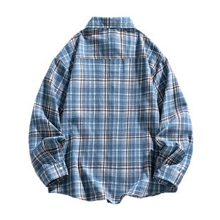 班尼路SK春秋季日系新款格子长袖衬衫男士宽松潮流百搭衬衣外套MS