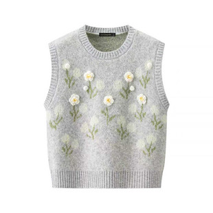 拉夏贝尔/La Chapelle甜美立体花朵针织马甲女秋冬季百搭叠穿背心