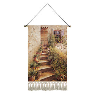 田园风景挂画布艺卧室餐厅装饰画店面装修挂毯玄关遮挡壁画布定制