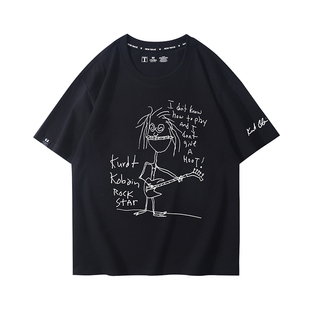 涅盘摇滚乐队nirvana周边同款小众简笔画短袖美式潮流男女同款T恤