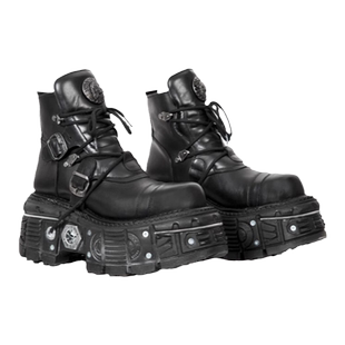 NewRock秋冬新款真皮手工定制赛博朋克暗黑风金属厚底鞋短筒靴