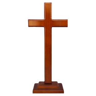 橡木色实木十字架摆件挂墙 手持家用摆件客厅装饰物品 小礼物品