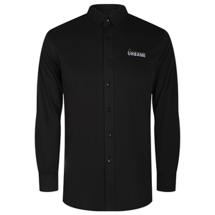 乔治白男装秋冬新款衬衣时尚修身尖领烫金字母奢侈品长袖衬衫男