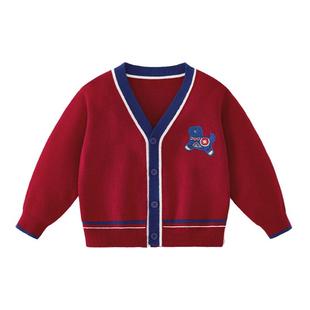 jellybaby男童毛衣春季儿童小马开衫红色针织衫春宝宝拜年服外套