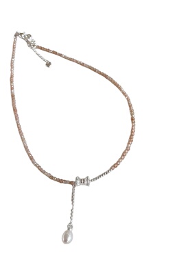 天然石蝴蝶结转运圆筒项链