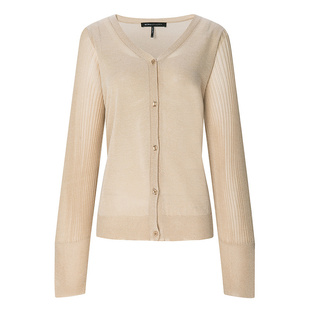 BCBG新款秋冬气质时尚流行通勤细纱条纹肌理长袖女针织开衫