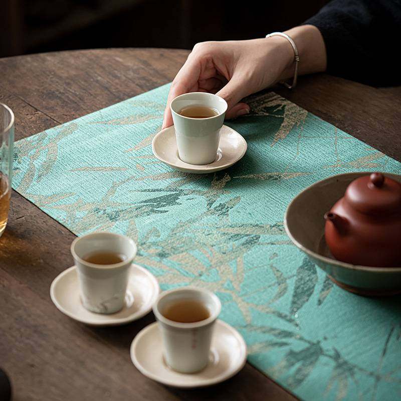 A5L中式锦缎织棉干防水台茶功夫小旗家用隔茶席茶巾泡茶茶具桌布