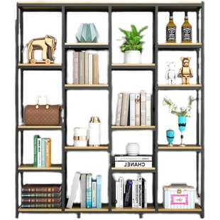 落地客厅置物架多层办公室隔断简约组合架子玄关柜钢木书架展示架