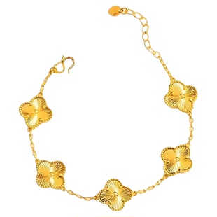 越南沙金五花四叶草手链女电镀24k仿黄金小众轻奢ins手串礼盒手饰