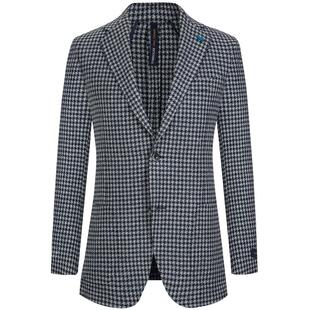 羊毛+桑蚕丝TOMBOLINI东博利尼蓝灰西服外套男千鸟格绅士毛呢西装