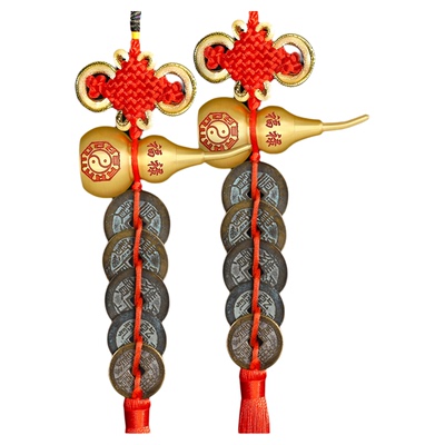 铜葫芦五帝钱解决门对门挂件招财