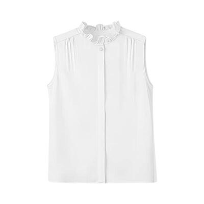 大码胖mm白色无袖衬衫女