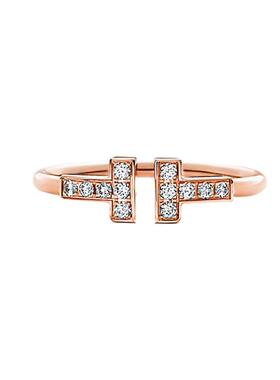 【自营】中古99新蒂芙尼Tiffany T系列镶钻线圈戒指18K玫瑰金戒指
