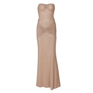 【Peach heart】派对银丝闪闪性感抹胸鱼尾长裙修身连衣裙礼服裙